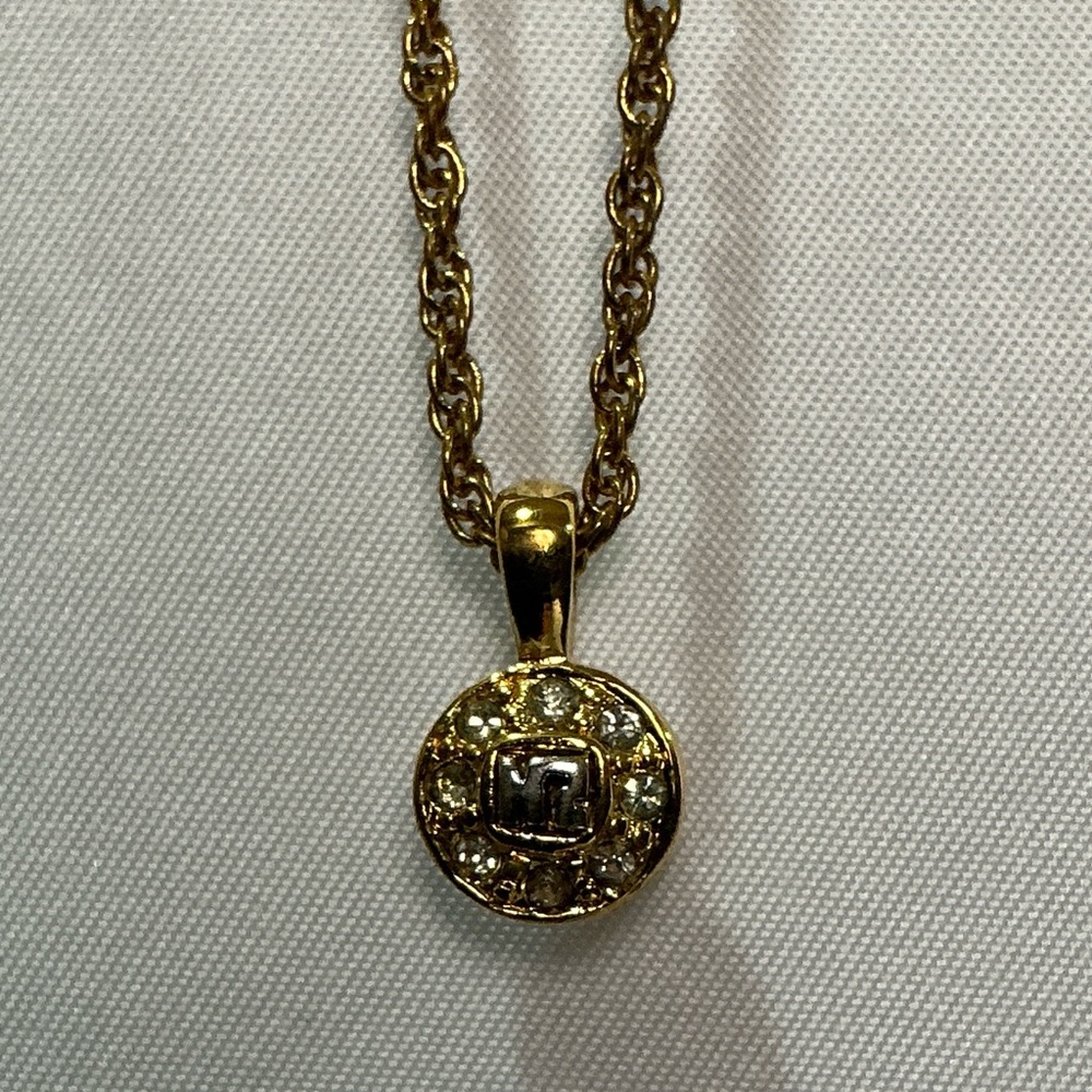 Vintage Nina Ricci Round Rhinestone Gold & Silver Pendant Necklace - Picture 2 of 7